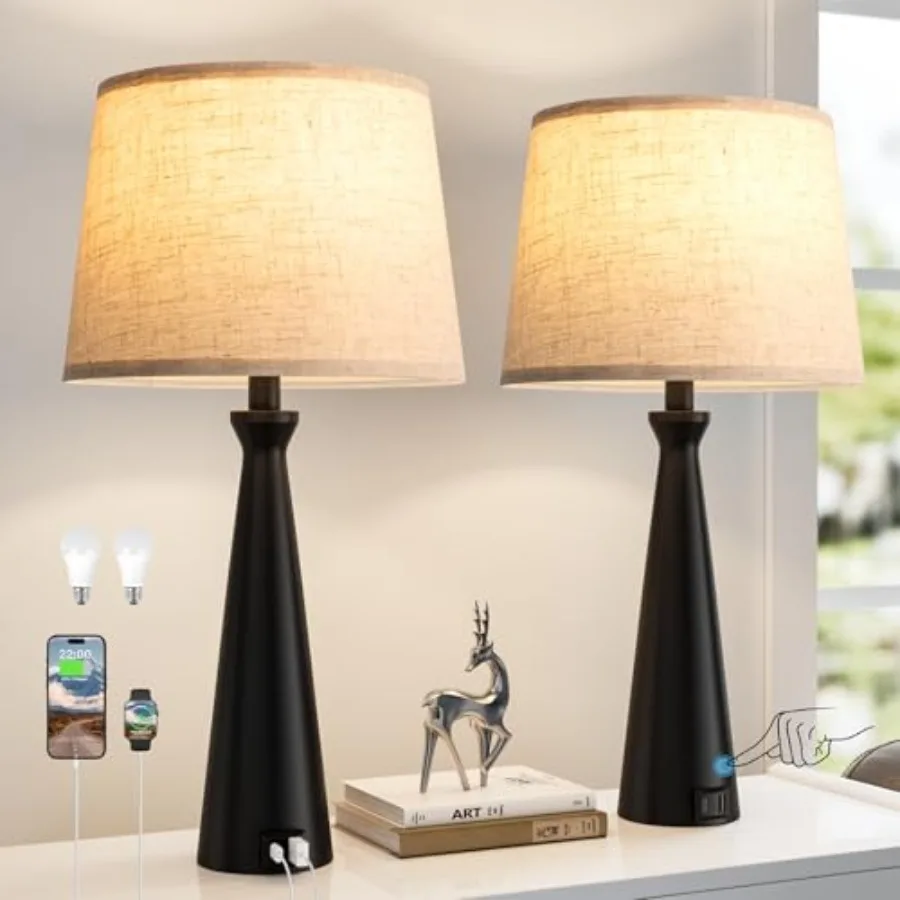 

Modern Table Lamps Set of 2 - Touch Bedside Lamp for Nightstand with Dual USB C+A, 3-Way Dimmable Nightstand Lamps for Living R