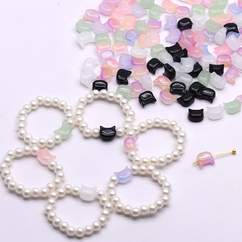 DW01 10 piezas de cuentas de vidrio con forma de cabeza de gato de 6*7MM, pequeñas y bonitas, abalorios de vidrio soplado para la fabricación de joyas, accesorios DIY para pulseras, collares y pendientes