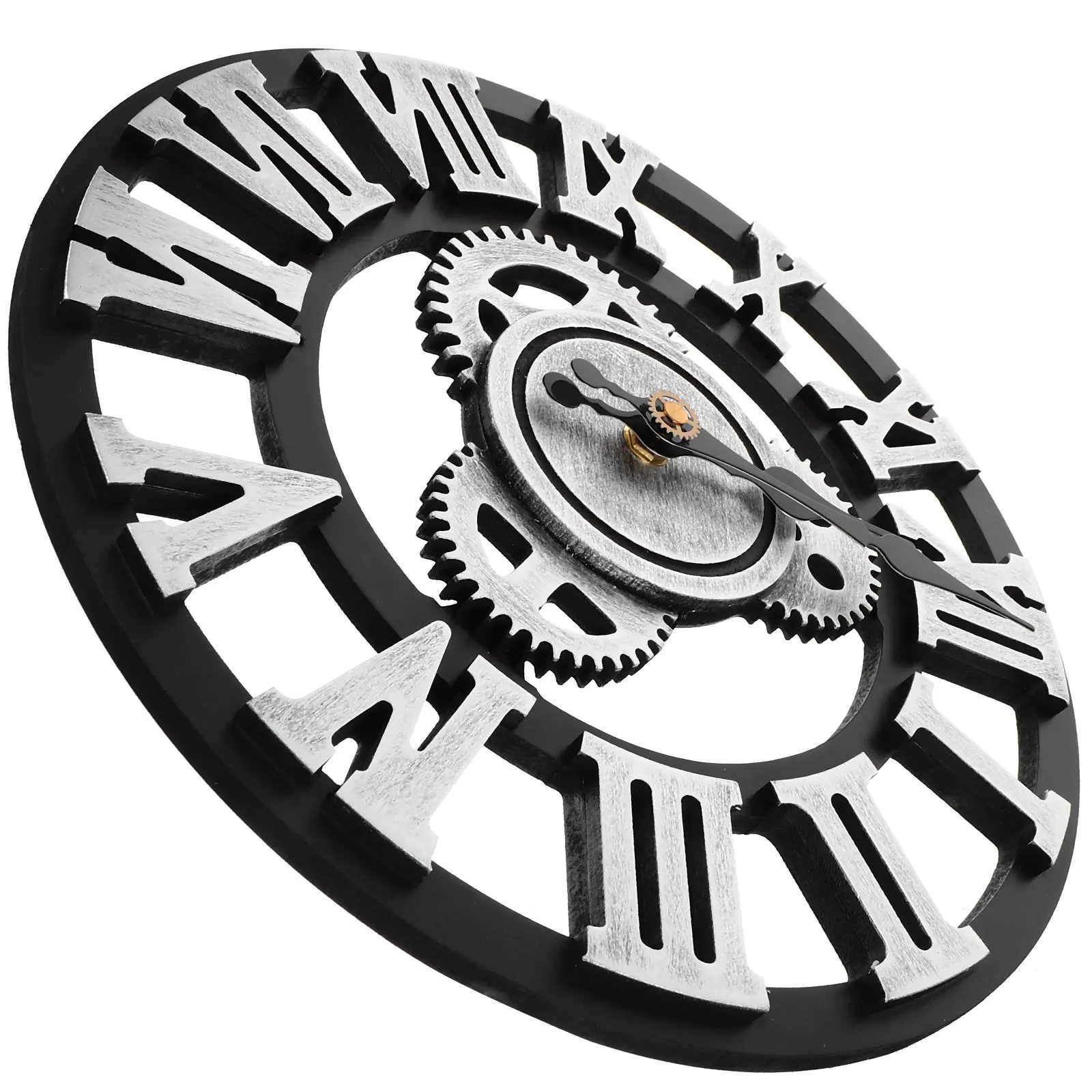 

1 шт. Ретро настенные часы с шестеренками, серебристые, с римскими цифрами, 30 см, креативные 3D декоративные подвесные часы, арт-декор для дома, офиса, гостиной, спальни