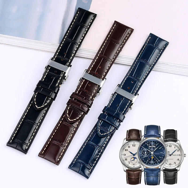 

19mm 20mm 21mm Genuine Leather Watchband Watch Strap For Longines L2 L3 L4 Masters COLLECTION Watch Belt Bracelet Cowhide Strap