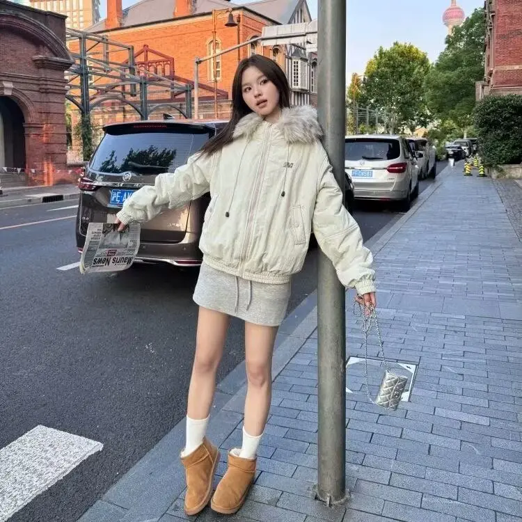 

Parkas White Womens Fall Pockets Knot Ladies Fashion Daily Active Snowproof Minimalist Wide-Waisted Girl's Baggy Non-Hooded Soft