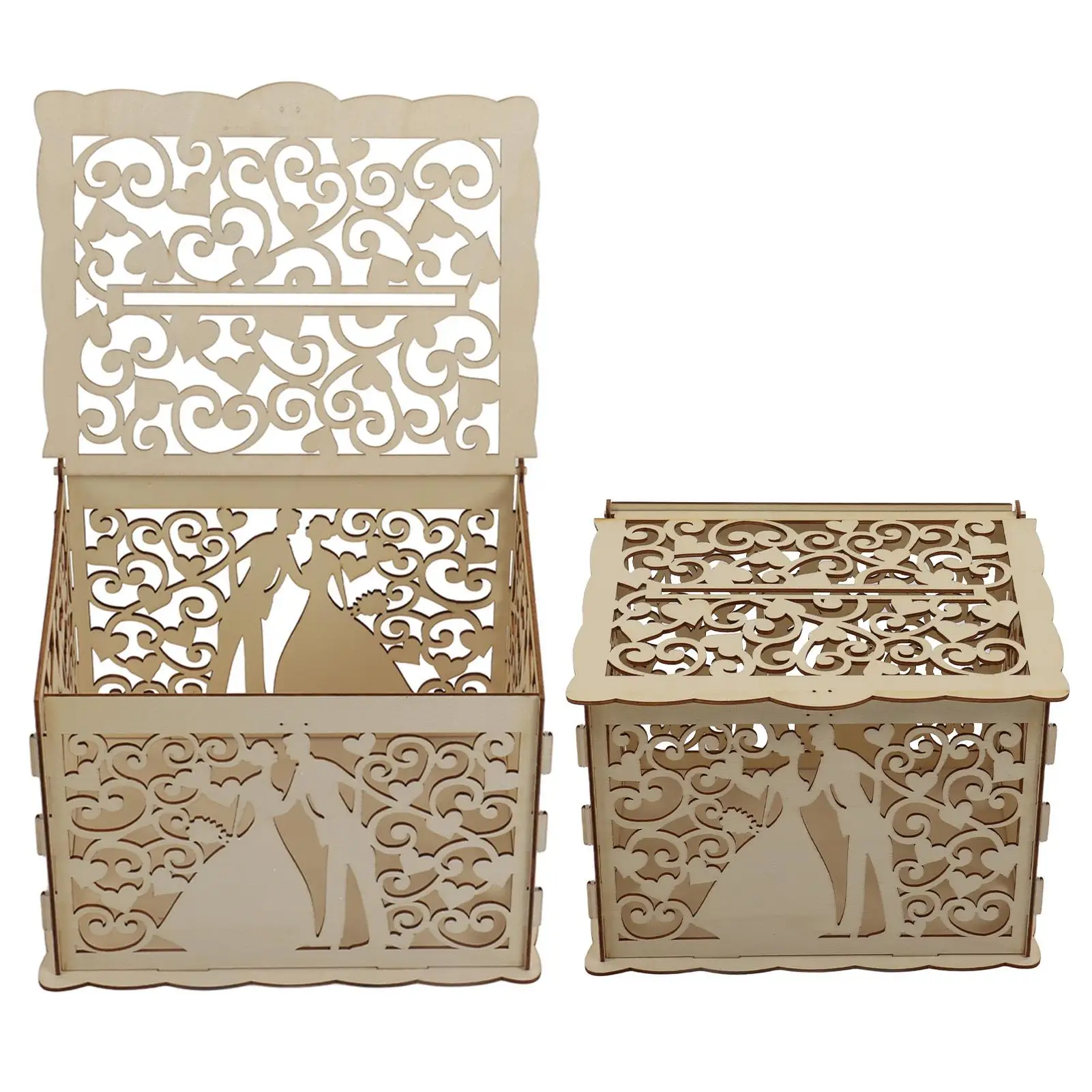 DIY Wooden Money Card Box - Customizable Hollow Design with Lock & Keys, Easy Assembly for donation Box for Parties