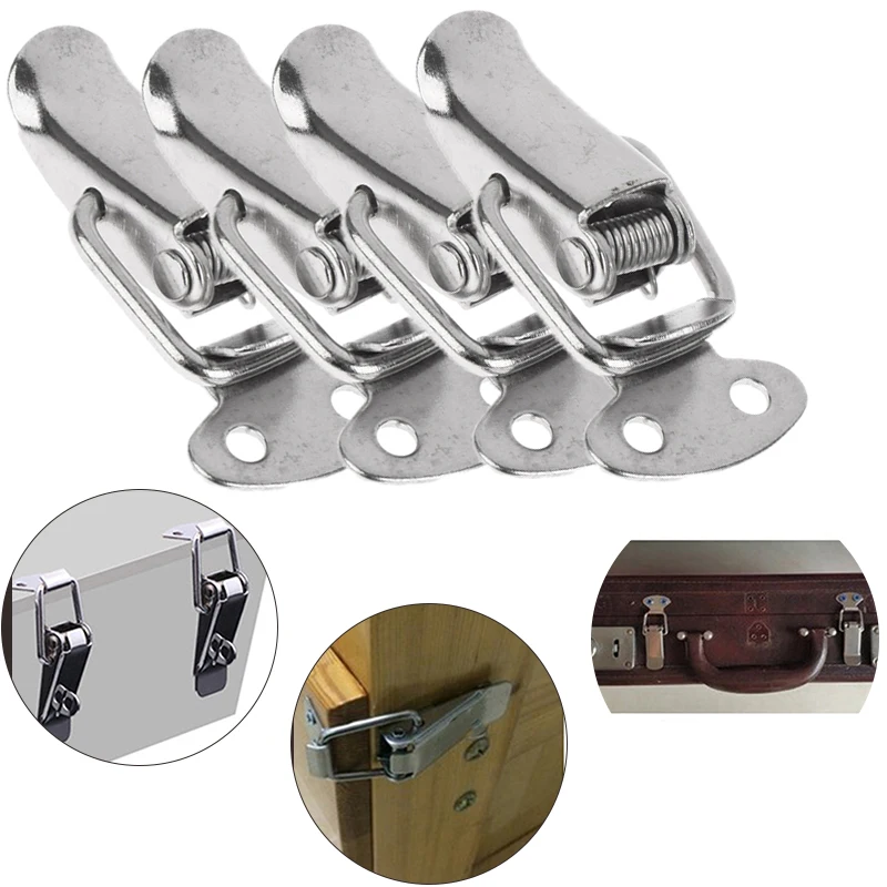 2/4pcs 90 Degrees Duck-mouth Buckle Hook Lock Stainless Steel Spring Loaded Draw Toggle Latch Clamp Clip Hasp Latch Catch Clasp