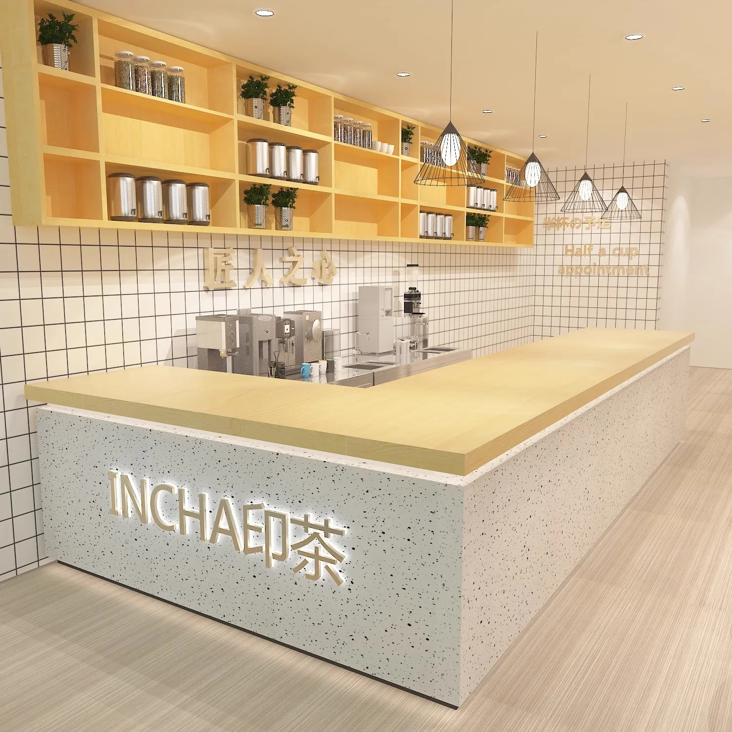 

Milk tea shop bar table cake baking coffee fruit marble checkout page counter paint curved corner DZ