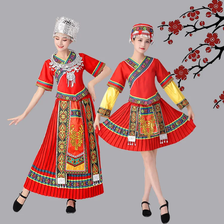 New Miao Dance Performance Clothing Practice Skirt Set for Women Yunnan Guizhou Minority Performance Clothing Short and Long Sty