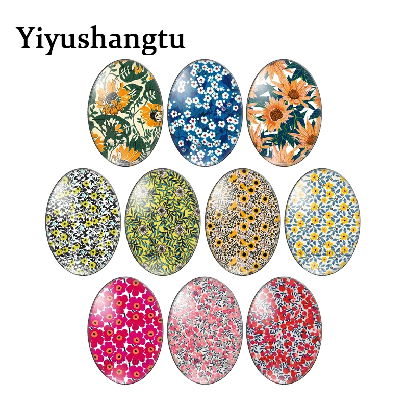 New colourful small flowers group painting poppy13x18mm/18x25mm/30x40mm Oval photo glass cabochon demo flat back Making findings