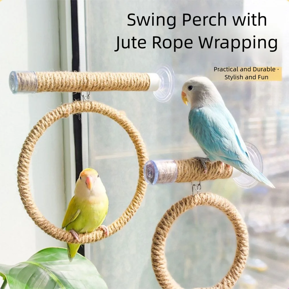 

Suction Cup Bird Toy Swing Set Non-slip Comfortable Grip Hanging Bird Standing Perch Easy To Install Linen Rope