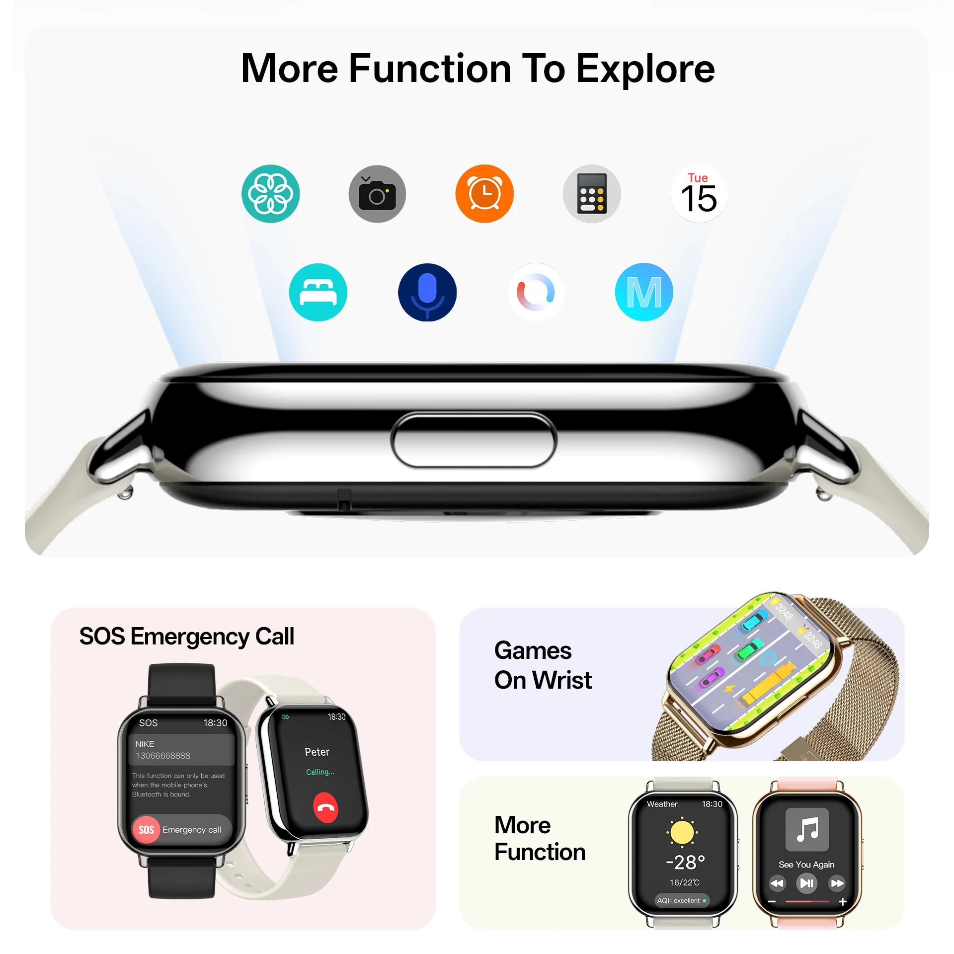 1.83'' Waterproof Smart Watch with Message Answer Call Sleep Monitor Sports Pedometer Information Alerts For iPhone Android Ht22 view 5