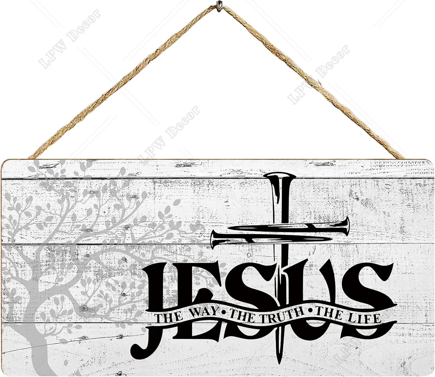 Verse Bible Wood Plaque Printed Hanging Sign Jesus The Way The Truth The Life Rustic Farmhouse Farmhouse Hanging Wall Plaque