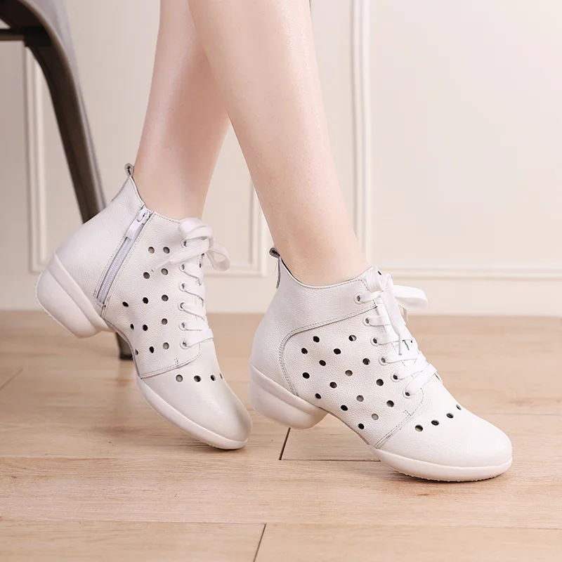 

Dance Shoes Woman Genuine Leather Ladies Modern Soft Outsole Jazz Sneakers Breathable Female Dancing Fitness Sport Shoes