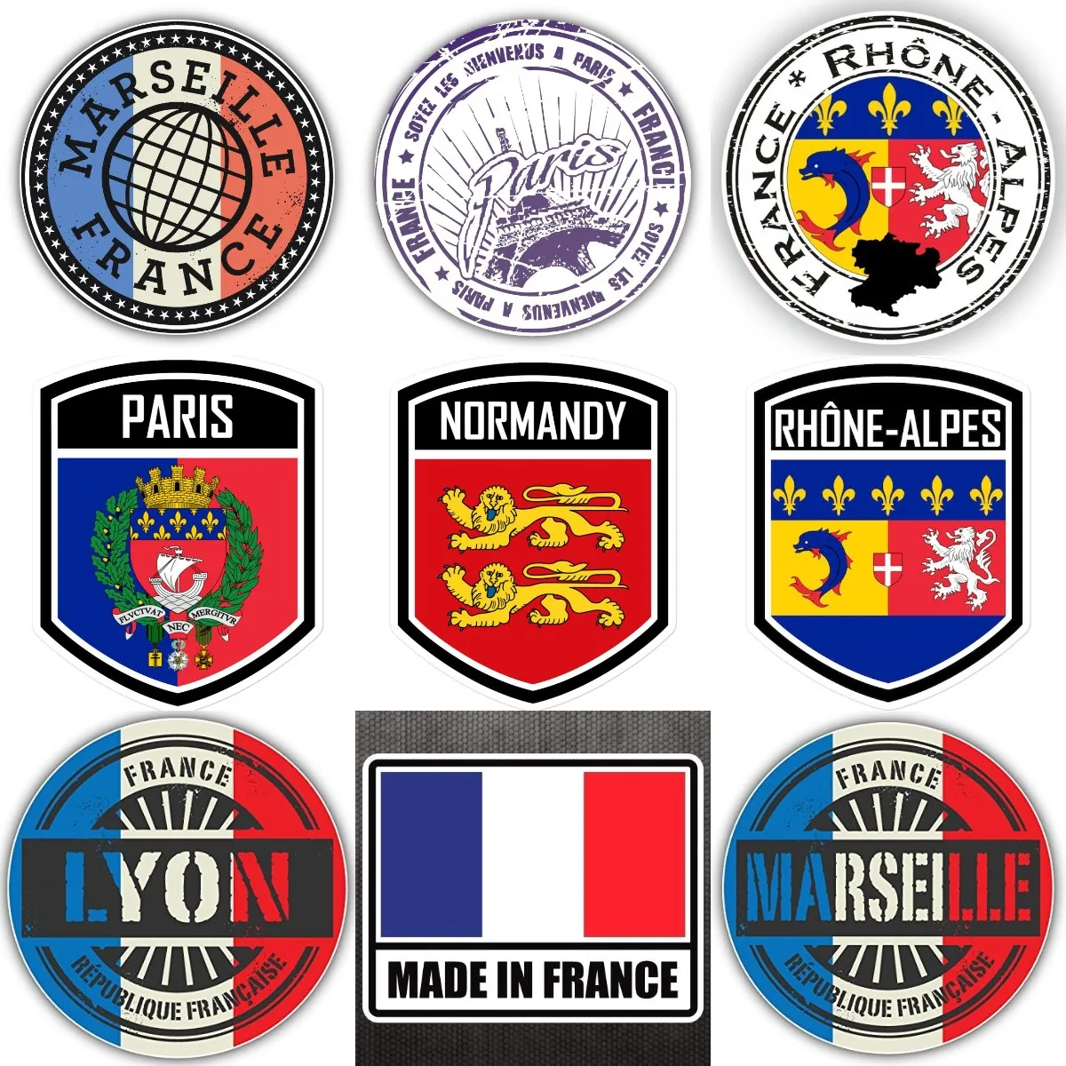 F France French Flag Normandy Paris Rhône Squiddy Badge Stickers for Decorate Car Motorcycle Helmet Off-road Bicycle Wall Table