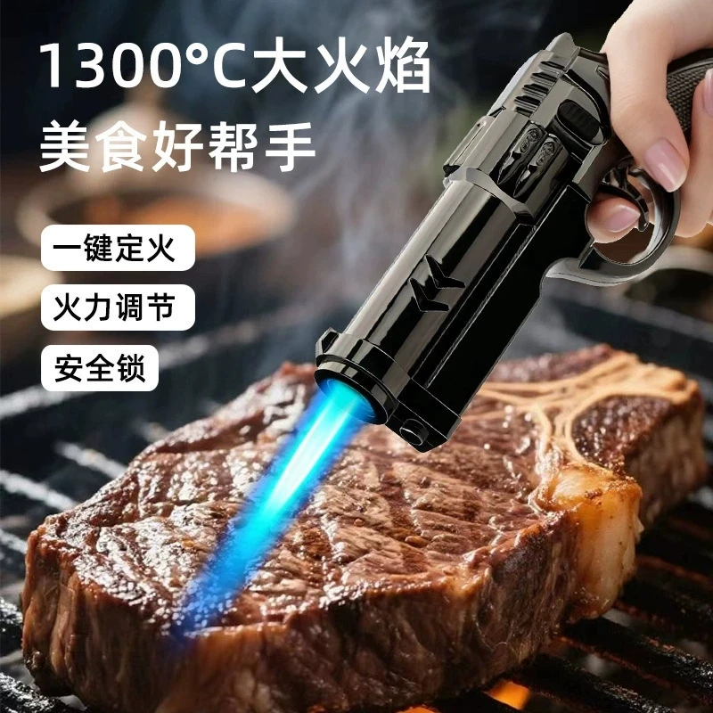 2026 New Hot Creative Pistol Gun Shaped Butane Gas Turbine Lighter Outdoor Windproof Flame Metal Cigar Lighter Men Gadget Gift's