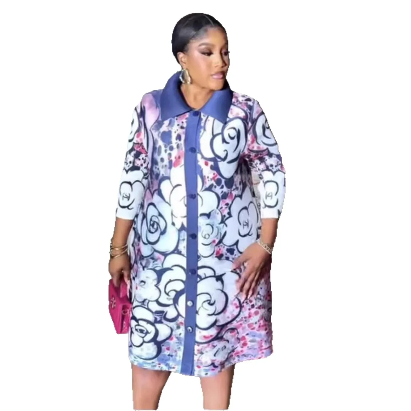 2025 Inverno Nuovo Miyake Pieghettato Stand-up Colletto Petto Stampa floreale Transfrontaliero Allentato Moda Abito allentato Donna