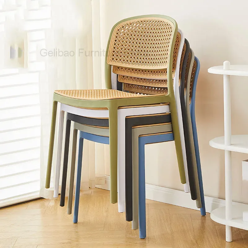 

Dining Chair Simple Stackable Vintage Style Woven Rattan Style Plastic Backrest Chair Accent Chairs Living Room Home Patio Chair