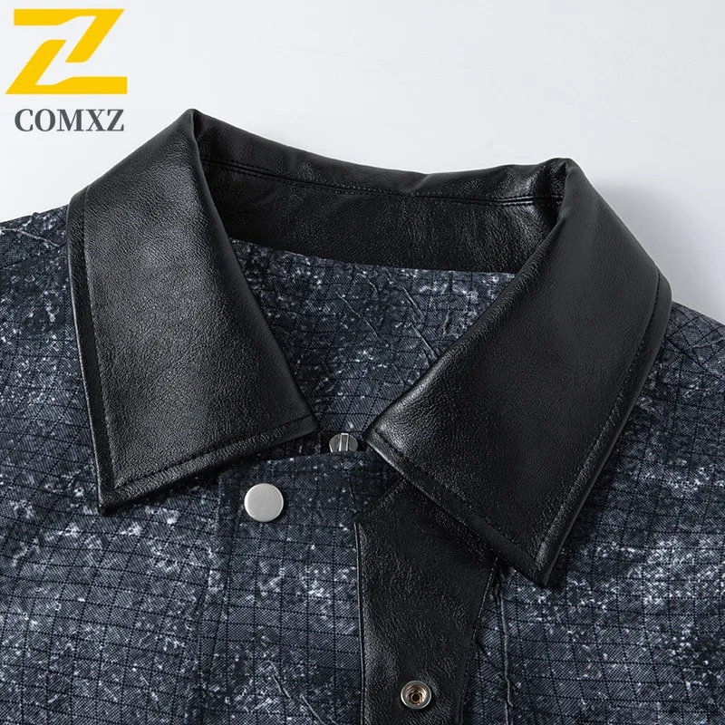 เสื้อแจ็คเก็ตผู้ชายคอตั้ง COMXZ สไตล์อเมริกัน เสื้อแจ็คเก็ตมอเตอร์ไซค์น้ำหนักเบา ดีไซน์คลาสสิก สวมใส่สบาย ทนทาน เสื้อผ้าฤดูใบไม้ร่วง