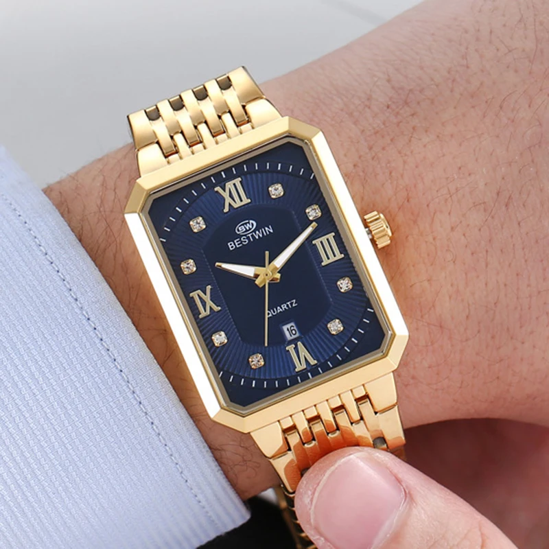 Square Men Gold Wrist Watches Date 2024 Top Brand luxury Business Stainless Steel Men Watches for Male Clock Relogio Masculino