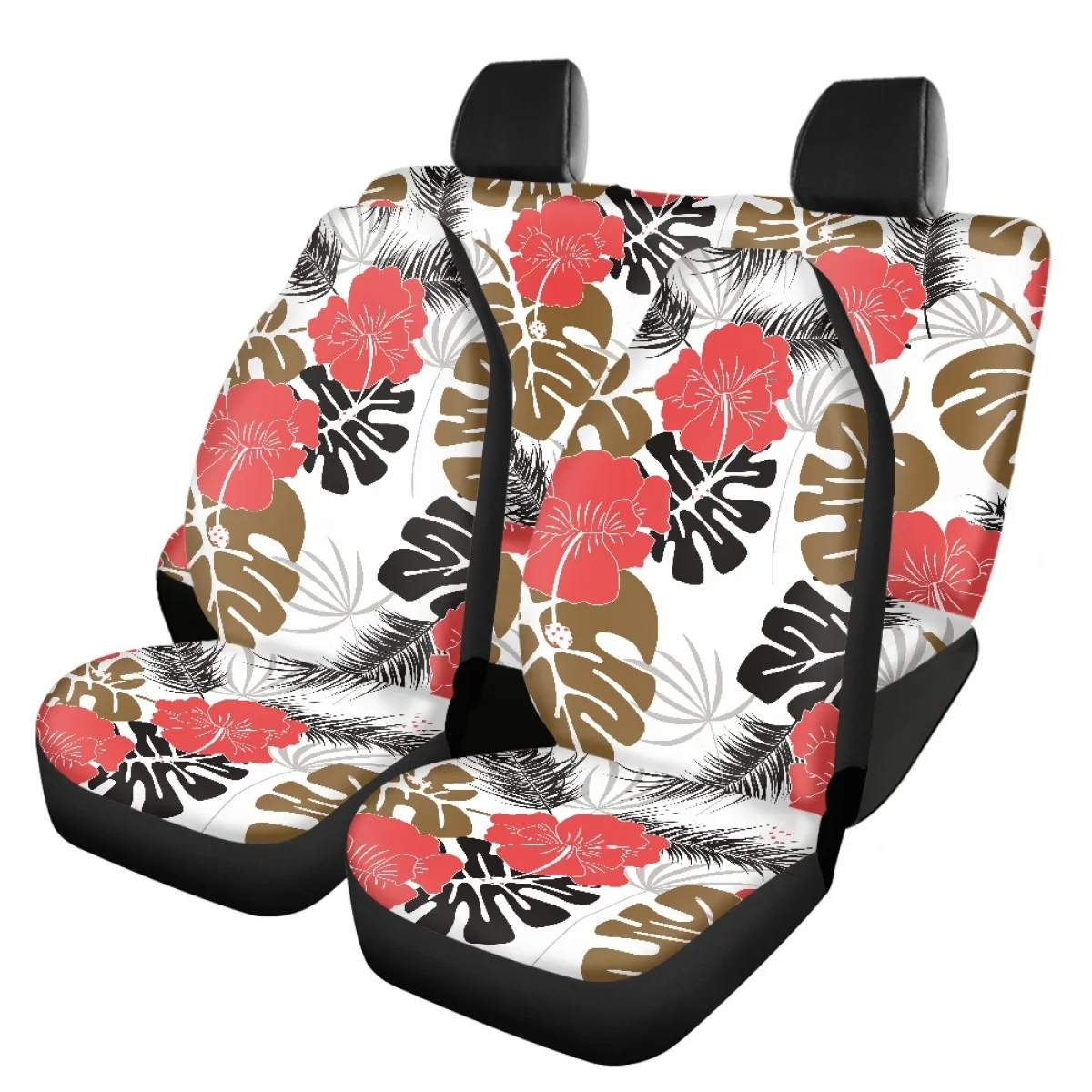 Universal Seat Covers Breathable Front&Rear Car Seat Cushion Monstera Hibiscus Flower Design Auto Interior Seats Protector