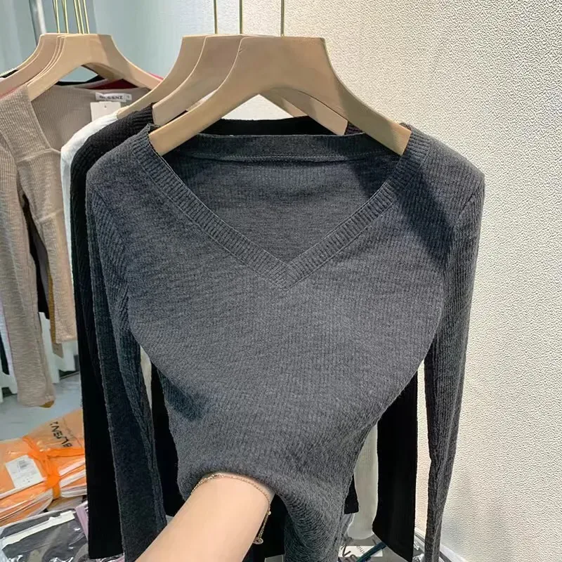 Women V Neck Waffle Knit Long Sleeve Top Loose Fit Stretchy Basic Shirt For People Weighing