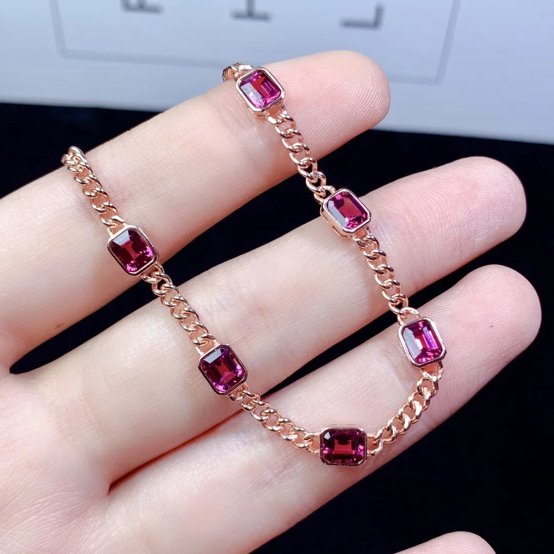 925 Sterling Silver Natural Magnesium Aluminum garnet simple exquisite women's bracelet wedding jewelry free mailing