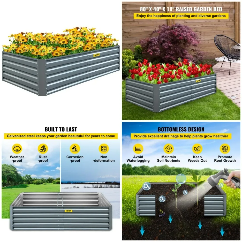

Galvanized Raised Garden Bed, 80' x 40' x 19', Gray Steel Planter for Vegetables, Flowers, Fruits, Herbs, Succulents