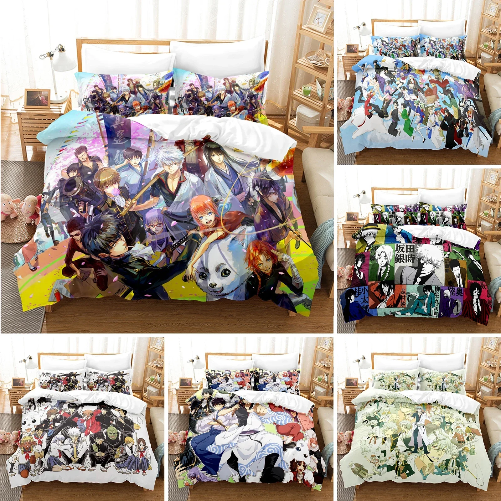 3D Printed Gintama Bedding Set Anime Gintoki Sakata Duvet Cover Double Twin Full Queen King Adult Kids Bedclothes Quilt Cover