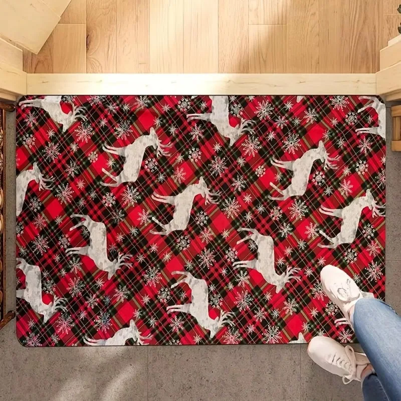 VIKAMA Pink Snowman Christmas Doormat Stain Resistant Machine Washable Indoor Hallway Rug Home Décor Kitchen Laundry Room Doorma