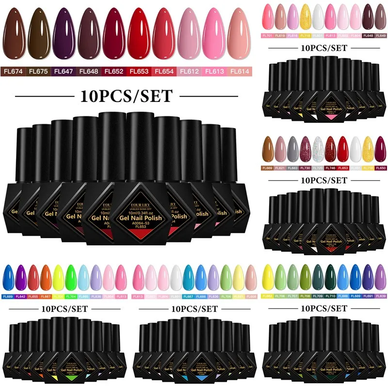 

10 шт., 10 мл, красный, коричневый, розовый, гель-лак для ногтей, набор HEMA TPO FREE, полуперманентный, замачиваемый, УФ-гель-лак, принадлежности для ногтей на зиму, сделай сам