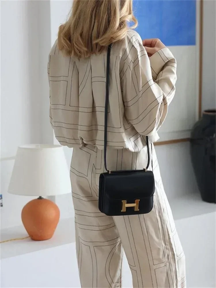 Casual Patchwork Printed 2 Piece-Set For Women Trousers Fashion Lapel Shirts Nightwear Slim High Waist Women's Pants Sets