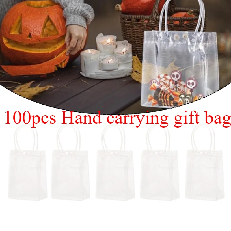 100PCS Reusable Clear PVC Plastic Tote Bag With Clear Handle Beautiful Gift Bag For Wedding Party Birthday Packaging Bags