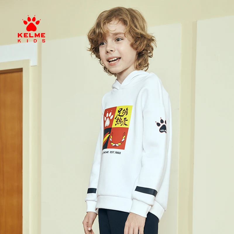 

KELME KIDS Children's Coat Children's Versatile Printed Sweater Casual Boys and Girls Hooded Trend Pullover Sweater TT50313009