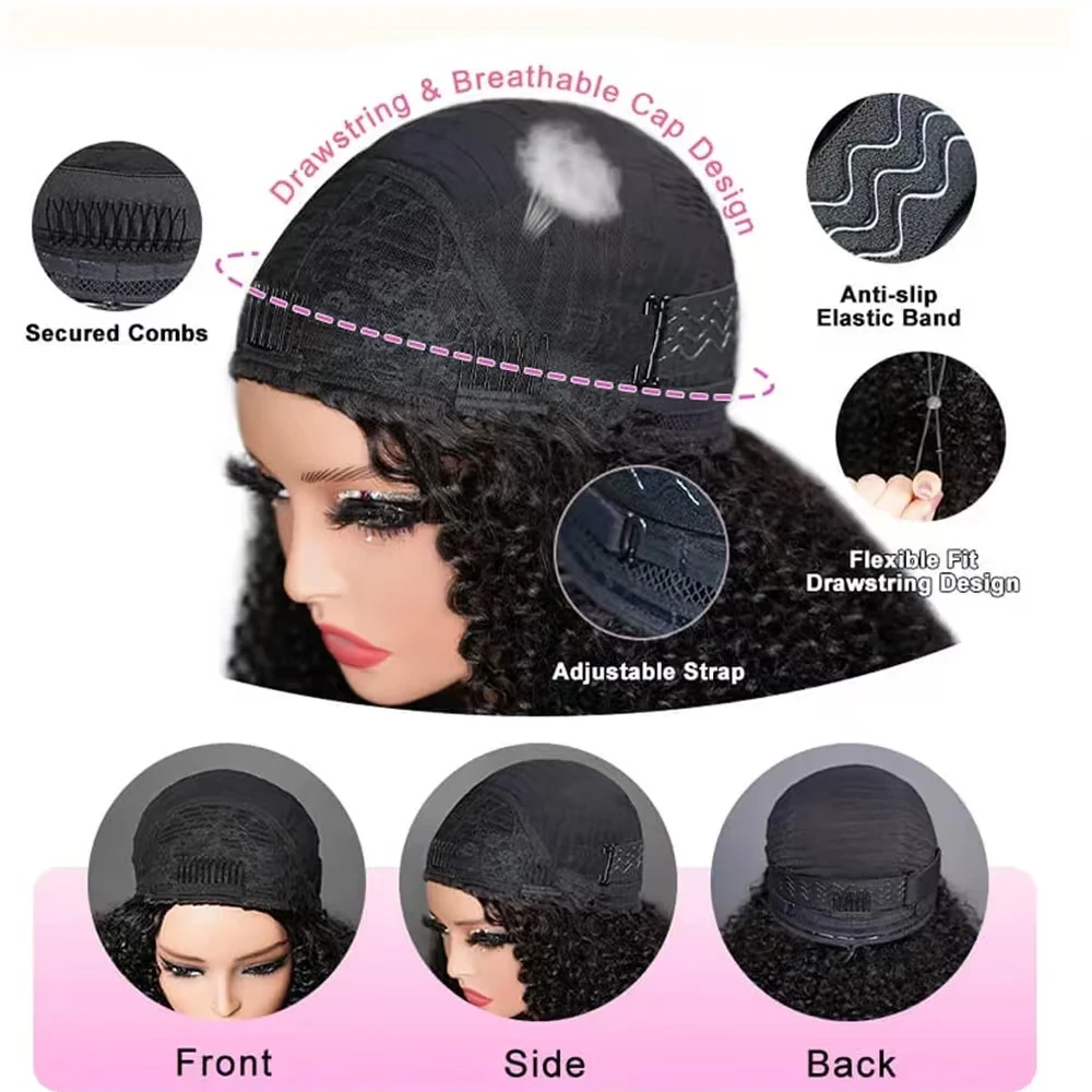 نصف باروكة شعر بشري 250 كثافة غريب مجعد نصف باروكة 3 في 1 سلس الوجه على آلة صنع الباروكات شعر الإنسان مجعد عقال شعر مستعار