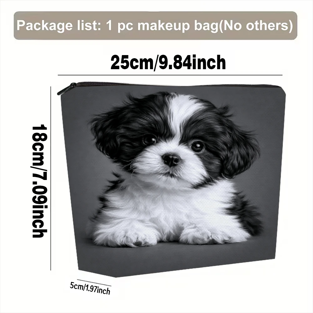 Cute Black And White Puppy Makeup Bags for Girls Cosmetic Pouch Toiletry Bag Pencil Case Travel Storage