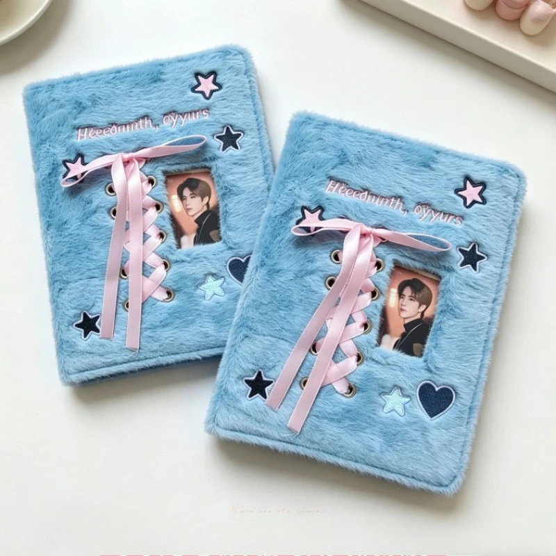 Coliky Ins Style Girl Ribbon Plush Photo Album 3inch 5inch 7inch Photo Storage Book Star Chasing Small Card Card Book Stationery