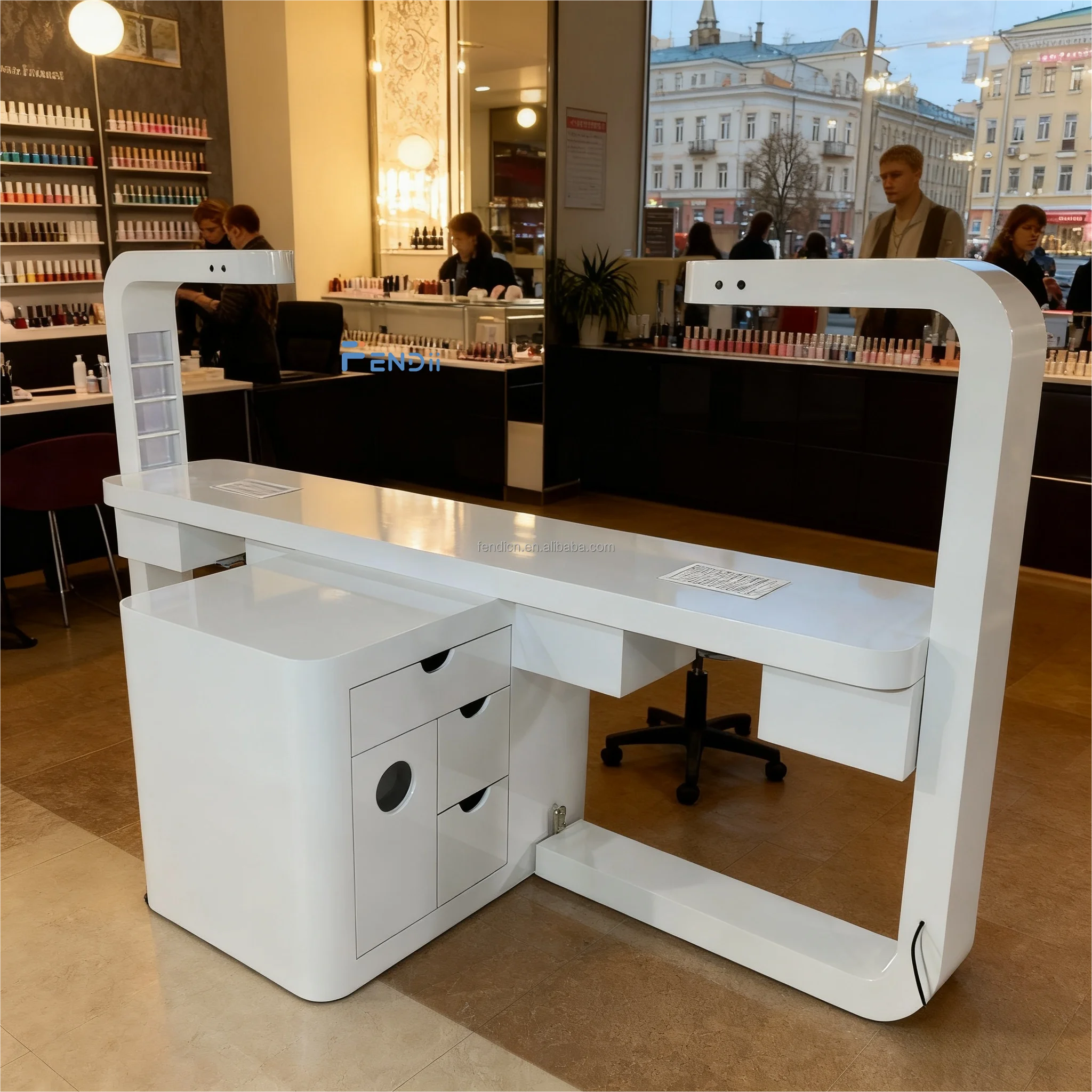 Professional Manicure Table, MDF Wood Nail Bar Station with Dust Collector and Light, Commercial Nail Salon Furniture Desk 5