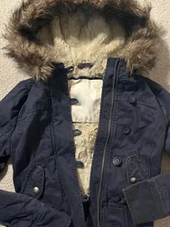 Original Vintage American Deep Blue Fleece Lined Jacket Women's Fashion High-End Feel Half Asleep Girl Winter Short Coat