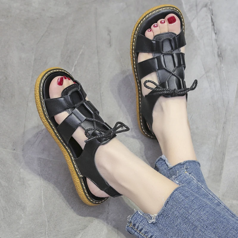 2023 Fashion Summer New Round Head Cross Lacing Solid Color Sexy Sandals for Women's Open Toe Comfortable Flat Sandals for Women