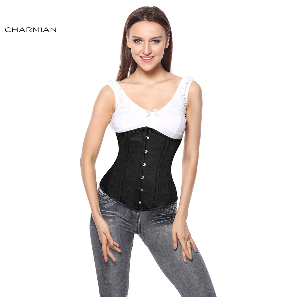 Charmian Women Cotton Corset 26 Steel Boned Plus Size Short Torso Underbust Corset Waist Trainer Hourglass Corset Goth Clothing