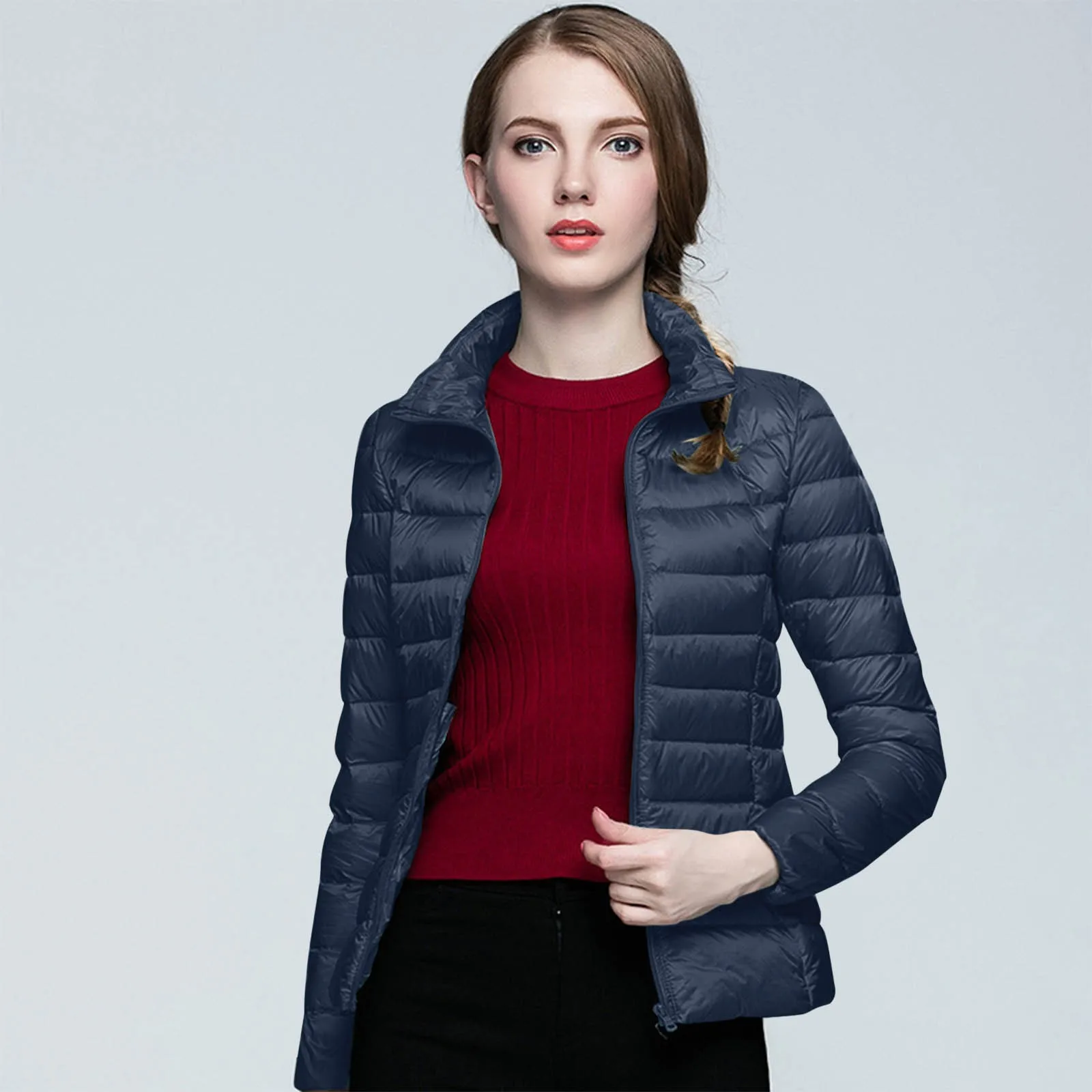 Winter Warm Parkas Women Ultralight Thin Duck Down Jacket Coat Solid Color Zip Thermal Portable Cotton-padded Jaqueta Feminina