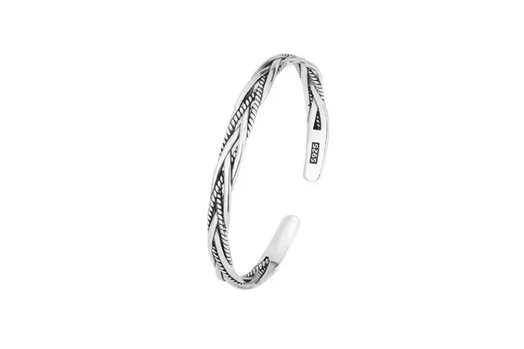 Neuer Vintage Thai Silber Geflochtener Gedrehter Armreif 925 Sterling Silber Schmuck Offene Armbänder SL008 – Detail 6