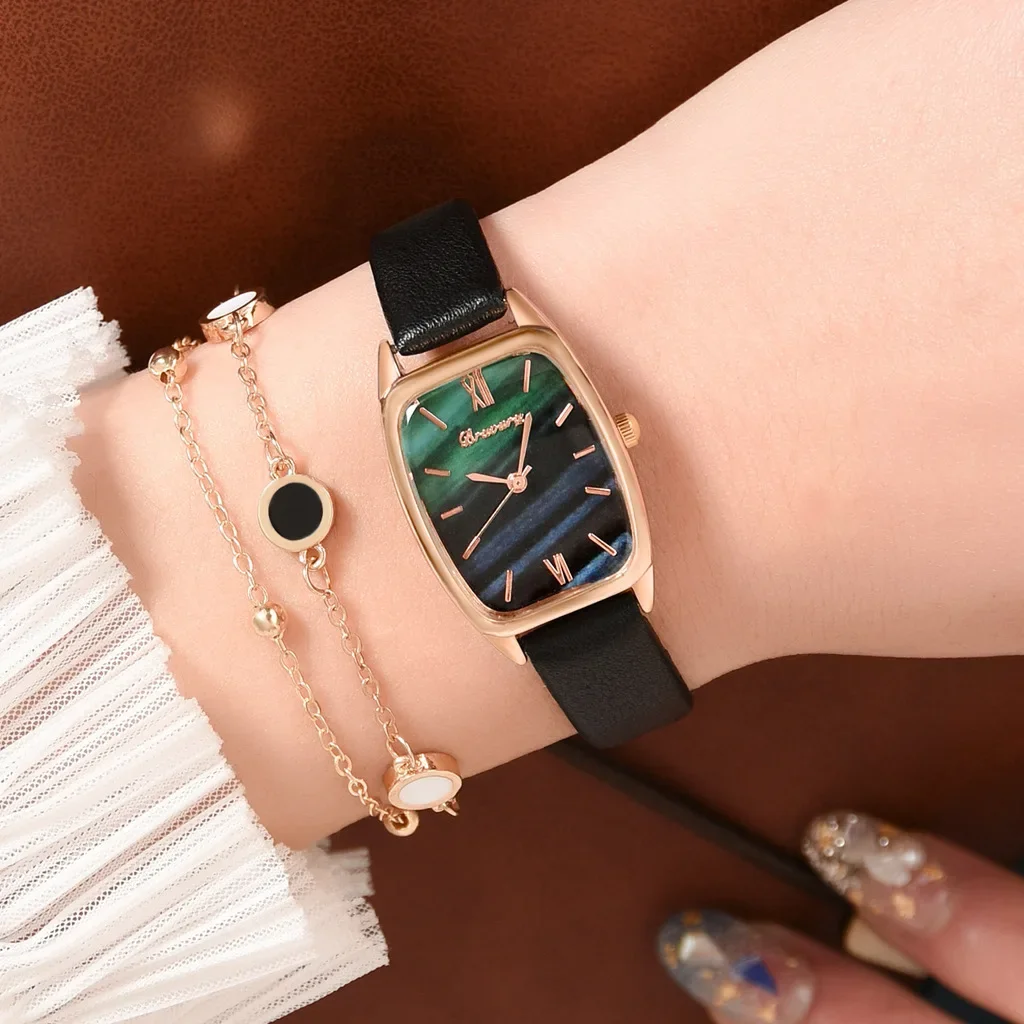 Top Brand Simple Watch for Women Fashion Malachite Texture Dial Ladies Quartz Watch Leather Band Elegant Women Watch reloj mujer