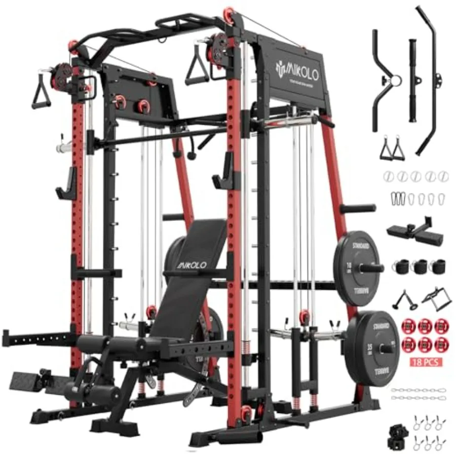 

Тренажер M4 2.0 Smith Machine 2200lbs: Стойка для приседаний с системой тяги LAT-Pull Down и кроссовером, стальной, черный, для тренировок, с L-образной ручкой