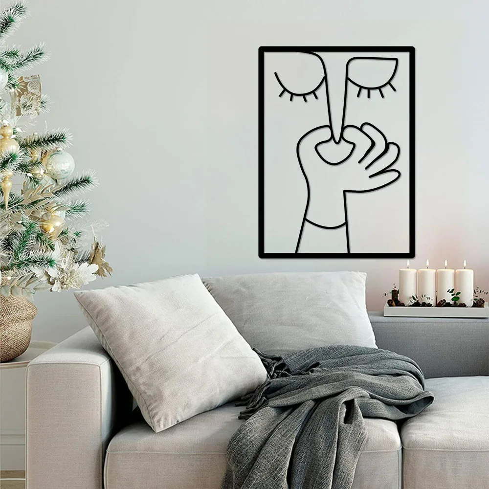 

Restroom Decor with Metal Portrait: Funny Toilet Wall Art & Minimal Line Art Bathroom Sign