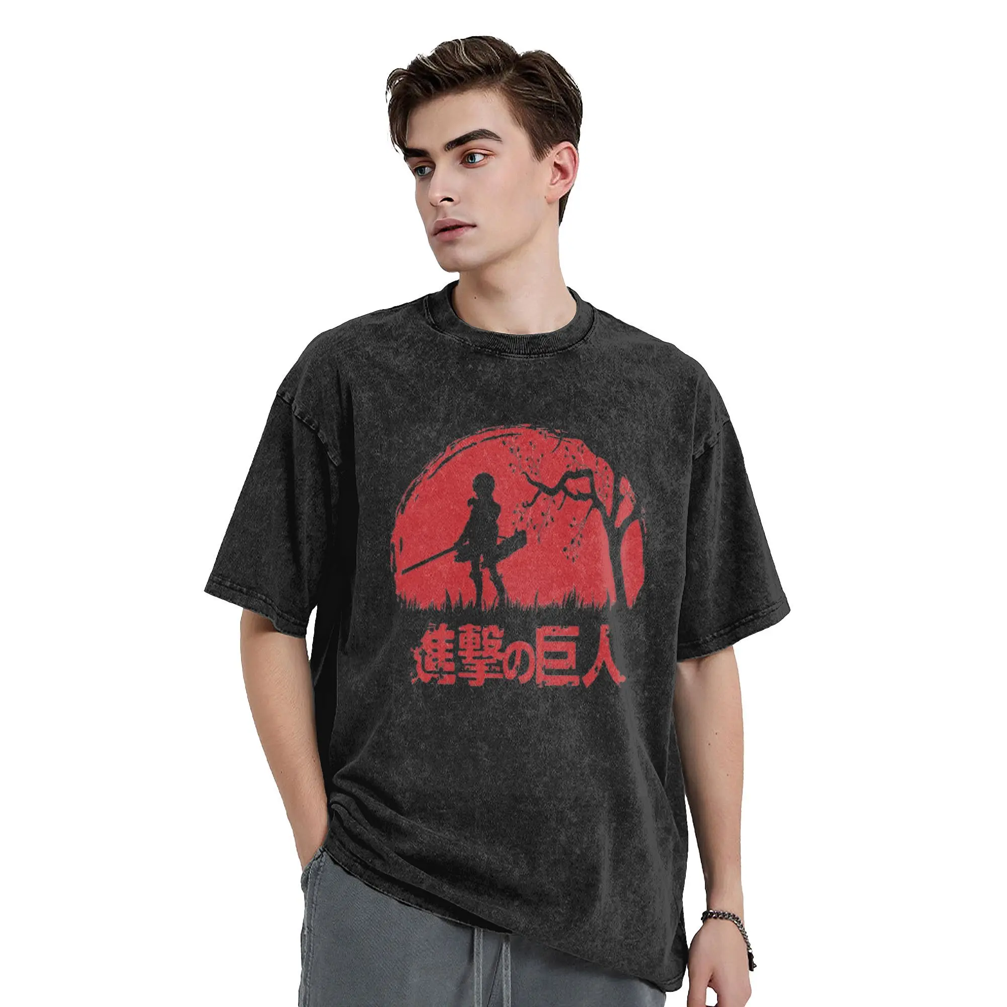 Attack on Titan Eren Vintage Washed T Shirt  100% Cotton Clothes Vintage Short Sleeve Round Collar Tee Shirt Gift Idea T-Shirt