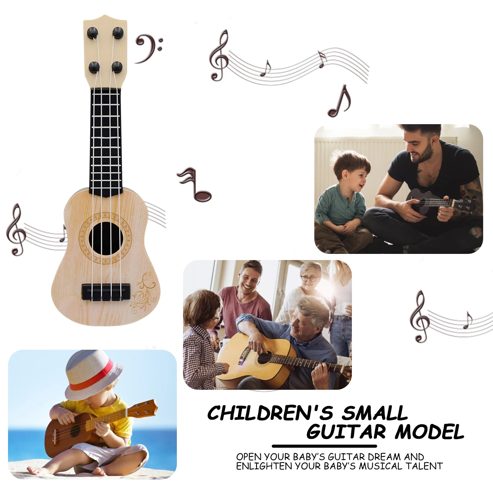 เด็กคลาสสิกเครื่องสายมินิคลาสสิกกีตาร์ Ukulele ของเล่นแบบพกพาน้ําหนักเบาปลอดภัย Party Supplies สําหรับเทศกาลจอแสดงผล