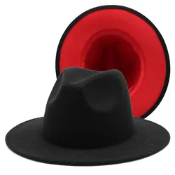 Women Men Winter Fedora Hat Wide Brim Double-sided Elegant Euramerican British Fashion Style Classic Black Red Jazz Caps