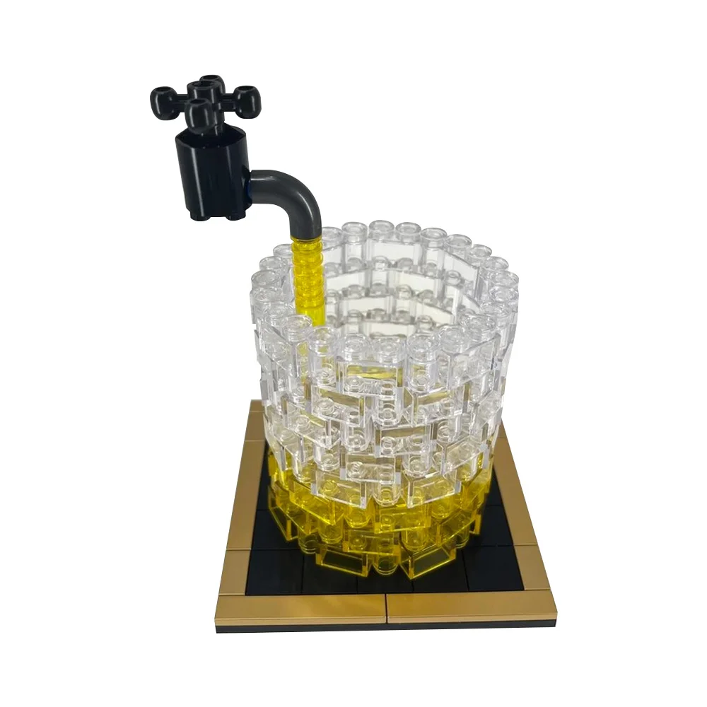 Gobricks MOC Whiskey Glass Life Building Blocks Model with Golden Tray Bricks Wine cup collection Assembled Toy Children Gift