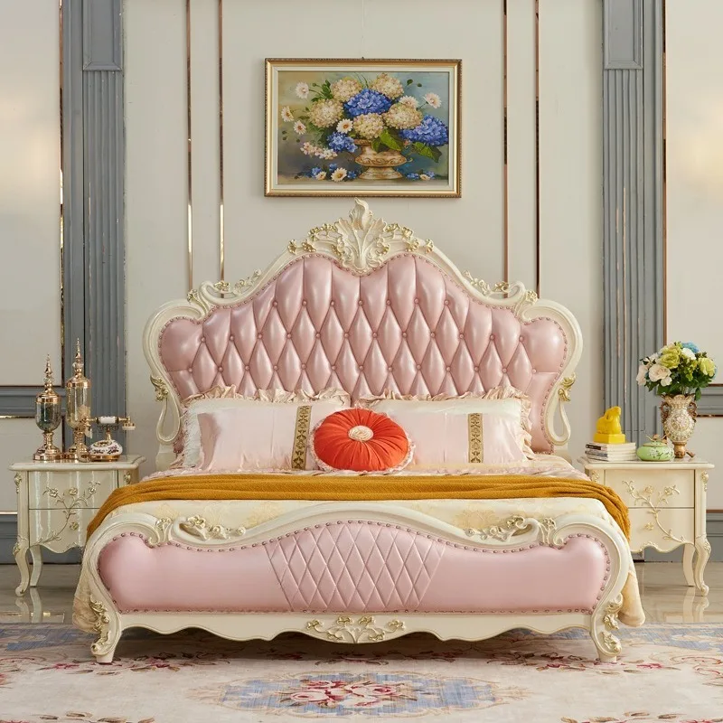 سرير مزدوج من الجلد بطول 1.8 متر سرير مزدوج فرنسي للأميرة الزفاف بطول 2 متر من الخشب الصلب أثاث غرفة نوم أمريكية #1