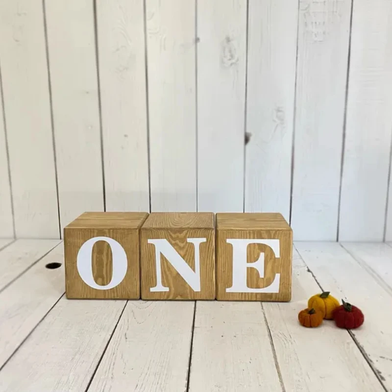 

Wooden Blocks ONE Baby Photography Props 1st Birthday party Accessory Cube Nursery Decoration & Christmas Gift for Babies item