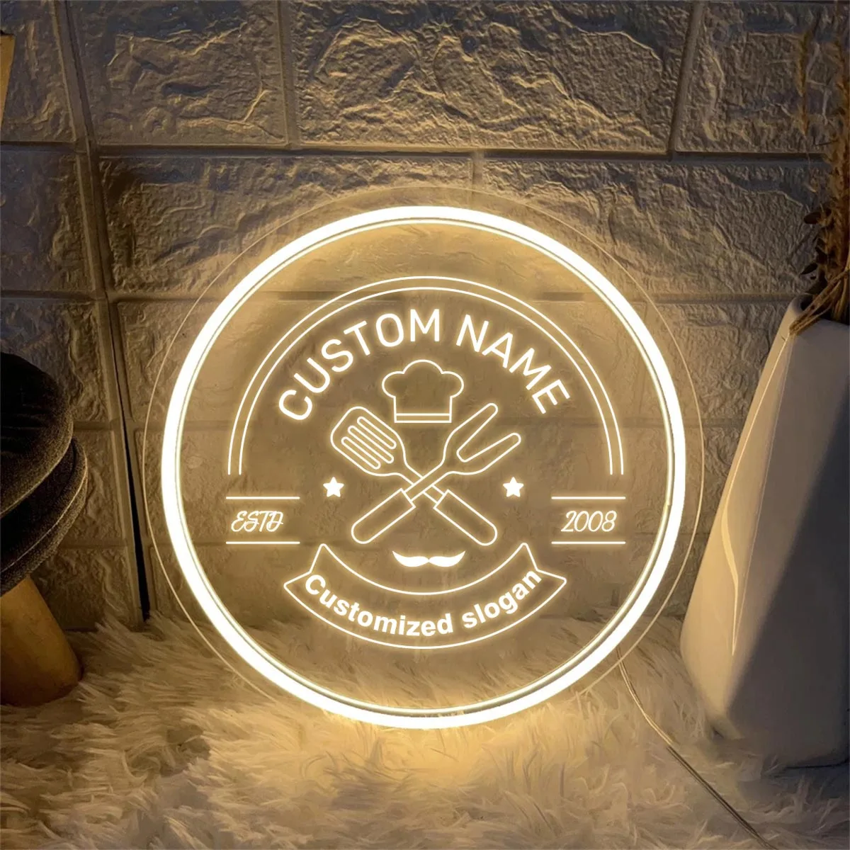 1PC Round Shape Warm White Customized Text Changeable Coloeful Neon Night Light Acrylic Board Cool Restaurant Hotel KTV Decor