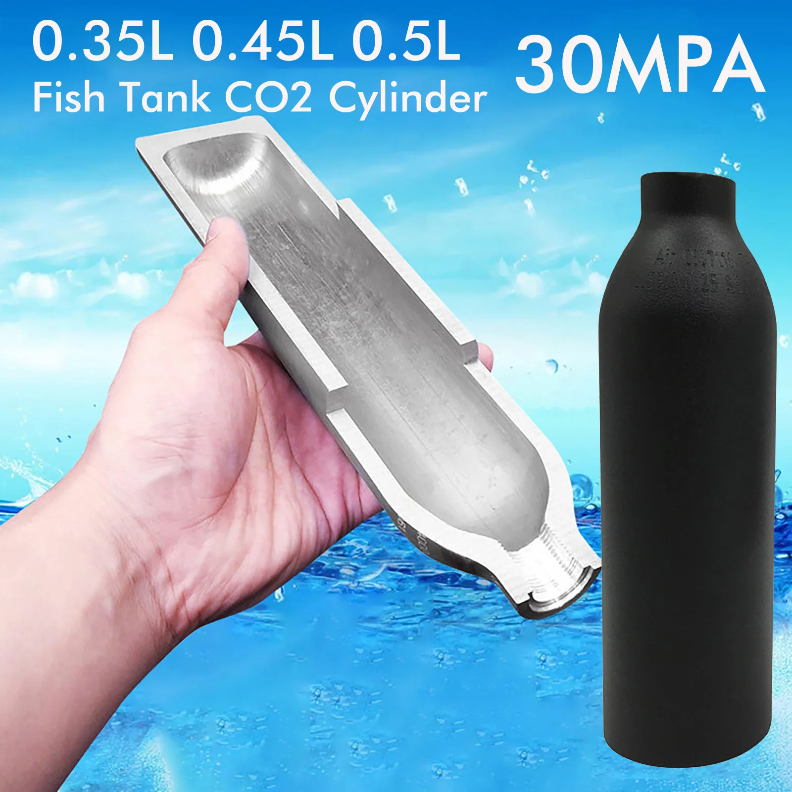 

0.35L 0.45L 0.5L Round Bottomed Aluminum Bottle Thread 30MPA Tank Cylinder Diving Aquarium Plant CO2 Tank Dive Oxygen Tank